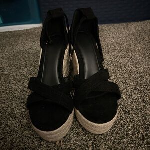 black and tan wedges, never worn out, perfect condition, size 7